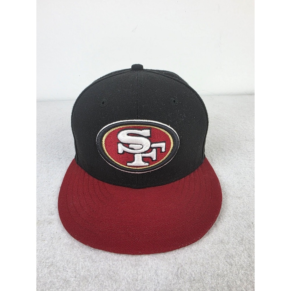San Francisco 49ers SF‎ New Era Fitted 59Fifty 7 1/4 Hat NFL Black Red